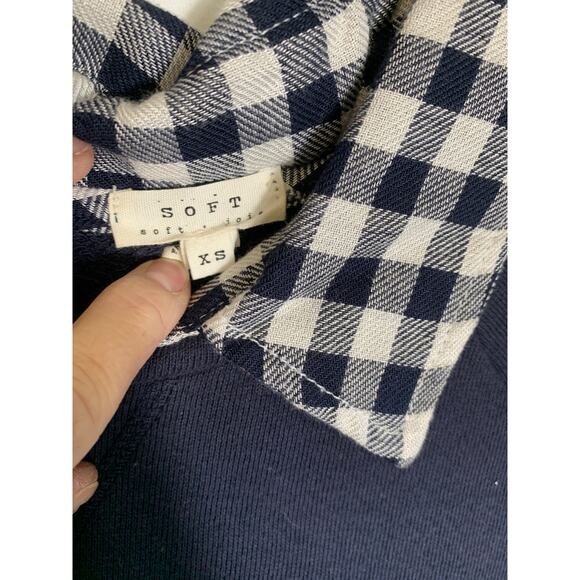 Soft Brand Navy Blue Two-Fer Sweatshirt Button Down Sz XS - Picture 4 of 4